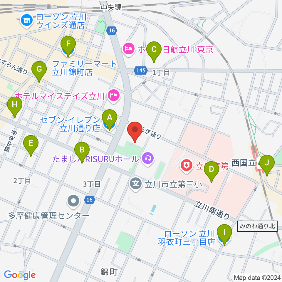 立川市子ども未来センター周辺のコンビニエンスストア一覧地図