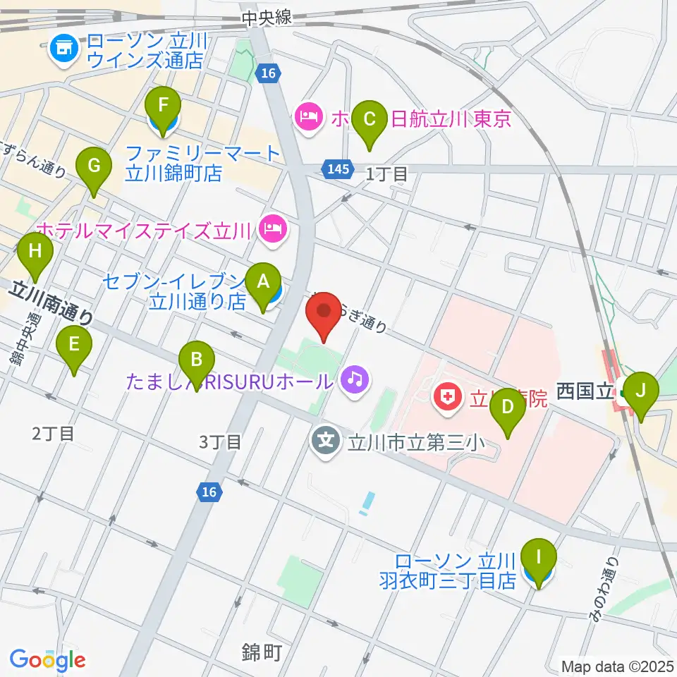 立川市子ども未来センター周辺のコンビニエンスストア一覧地図