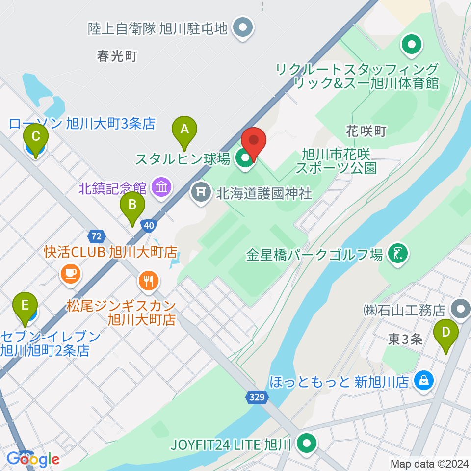 旭川スタルヒン球場周辺のコンビニエンスストア一覧地図