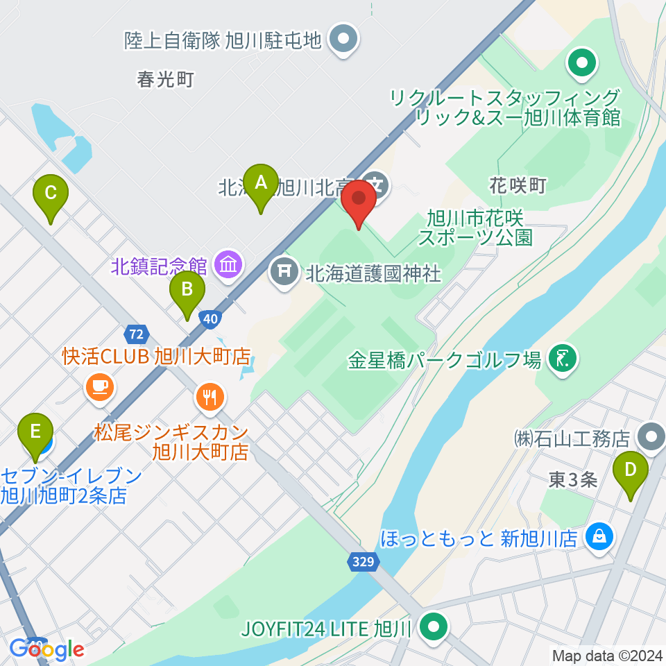 旭川スタルヒン球場周辺のコンビニエンスストア一覧地図