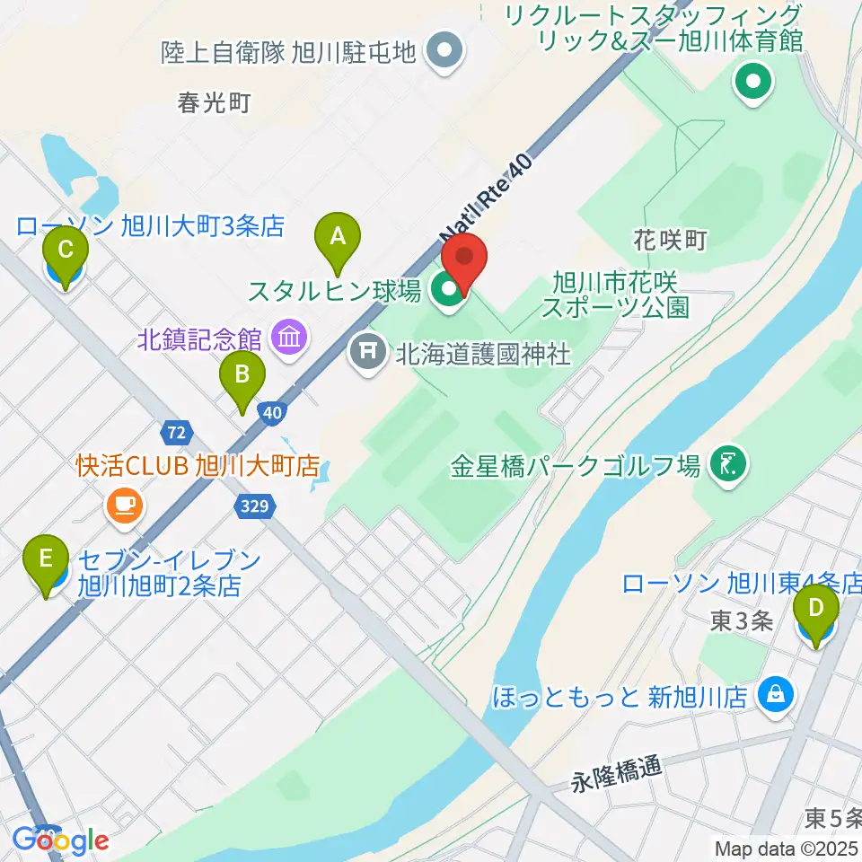 旭川スタルヒン球場周辺のコンビニエンスストア一覧地図