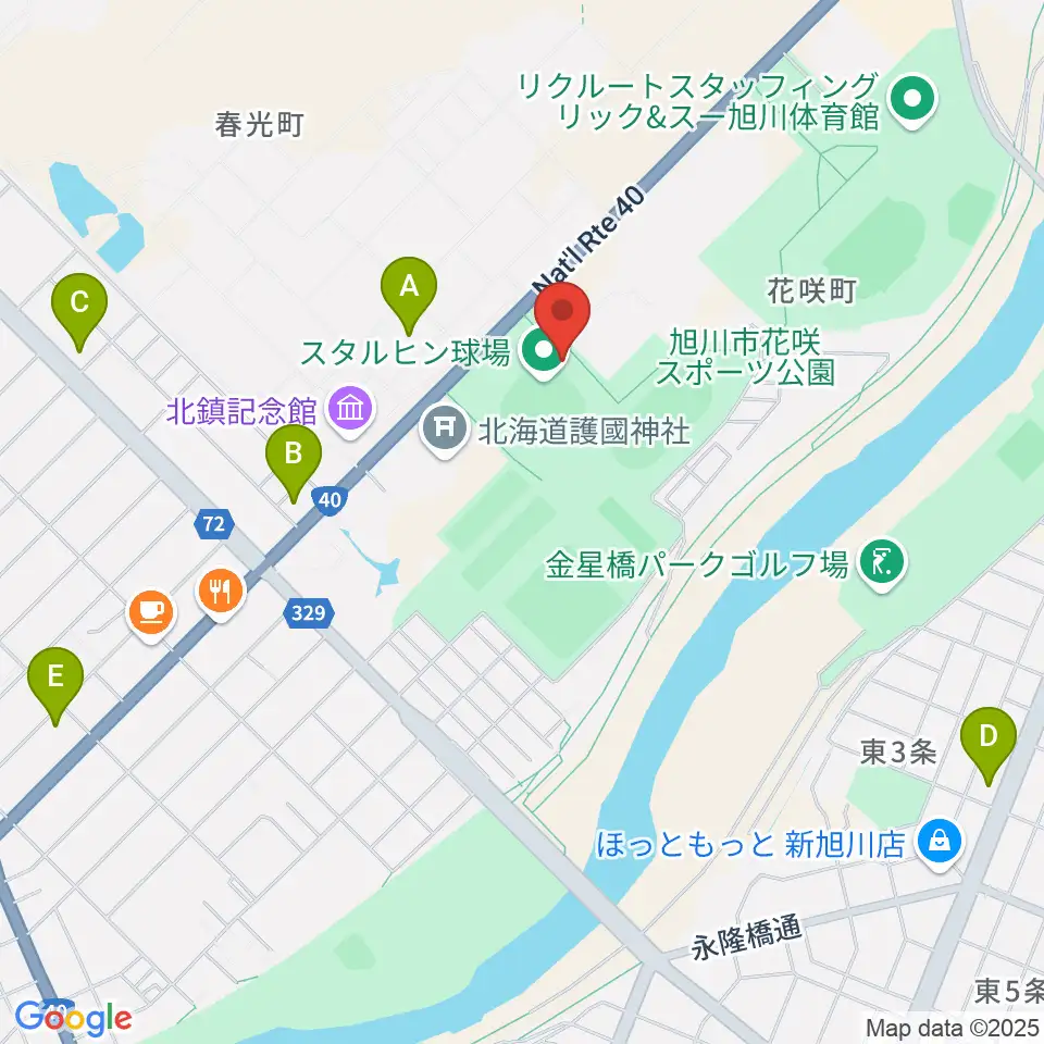 旭川スタルヒン球場周辺のコンビニエンスストア一覧地図