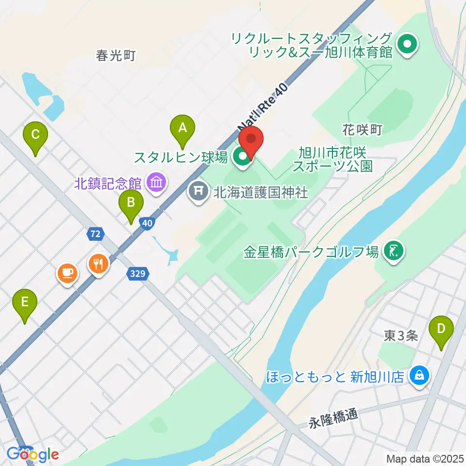 旭川スタルヒン球場周辺のコンビニエンスストア一覧地図