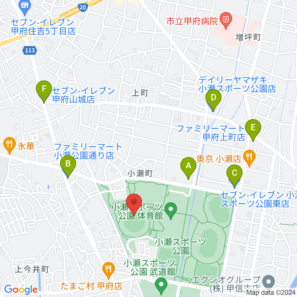 山日YBS球場周辺のコンビニエンスストア一覧地図