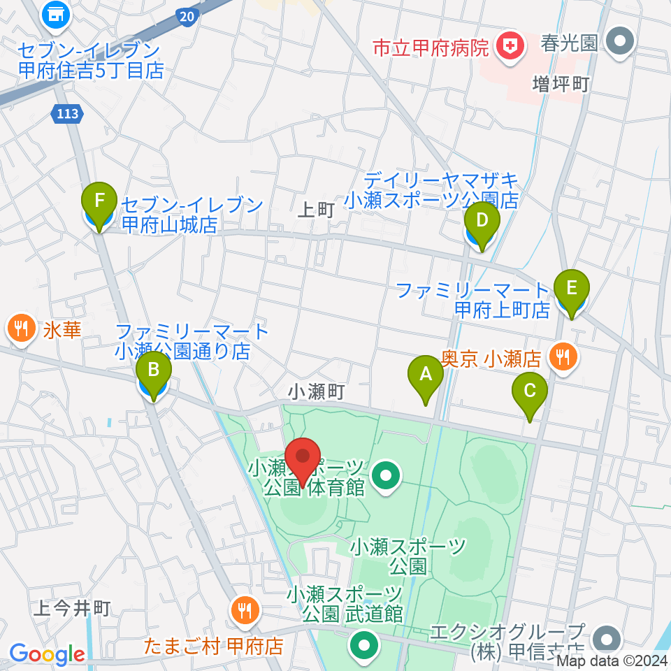 山日YBS球場周辺のコンビニエンスストア一覧地図