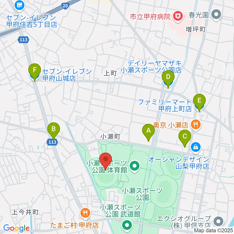 山日YBS球場周辺のコンビニエンスストア一覧地図