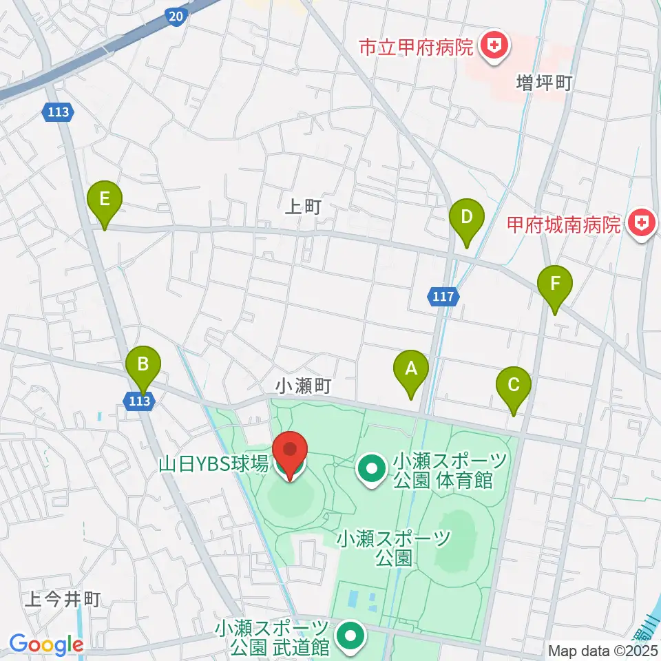 山日YBS球場周辺のコンビニエンスストア一覧地図