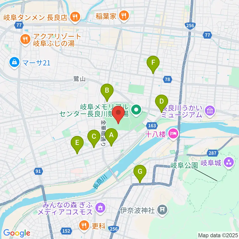 ぎふしん長良川球場周辺のコンビニエンスストア一覧地図