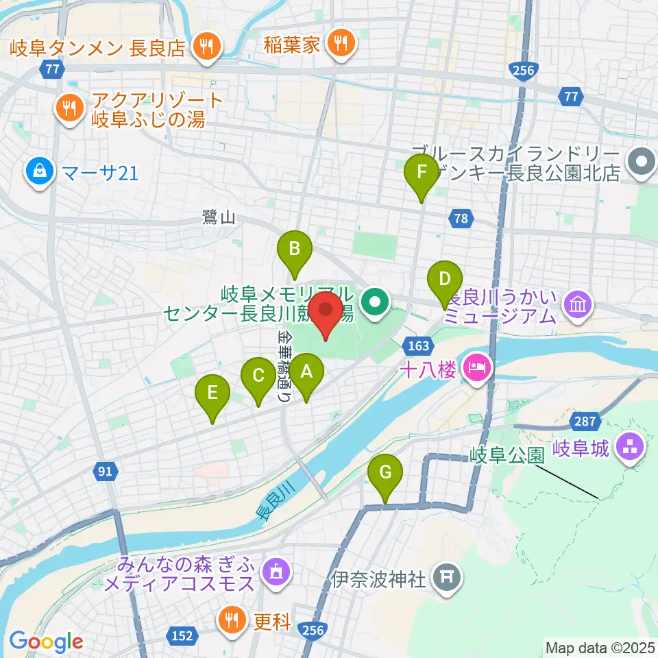 ぎふしん長良川球場周辺のコンビニエンスストア一覧地図