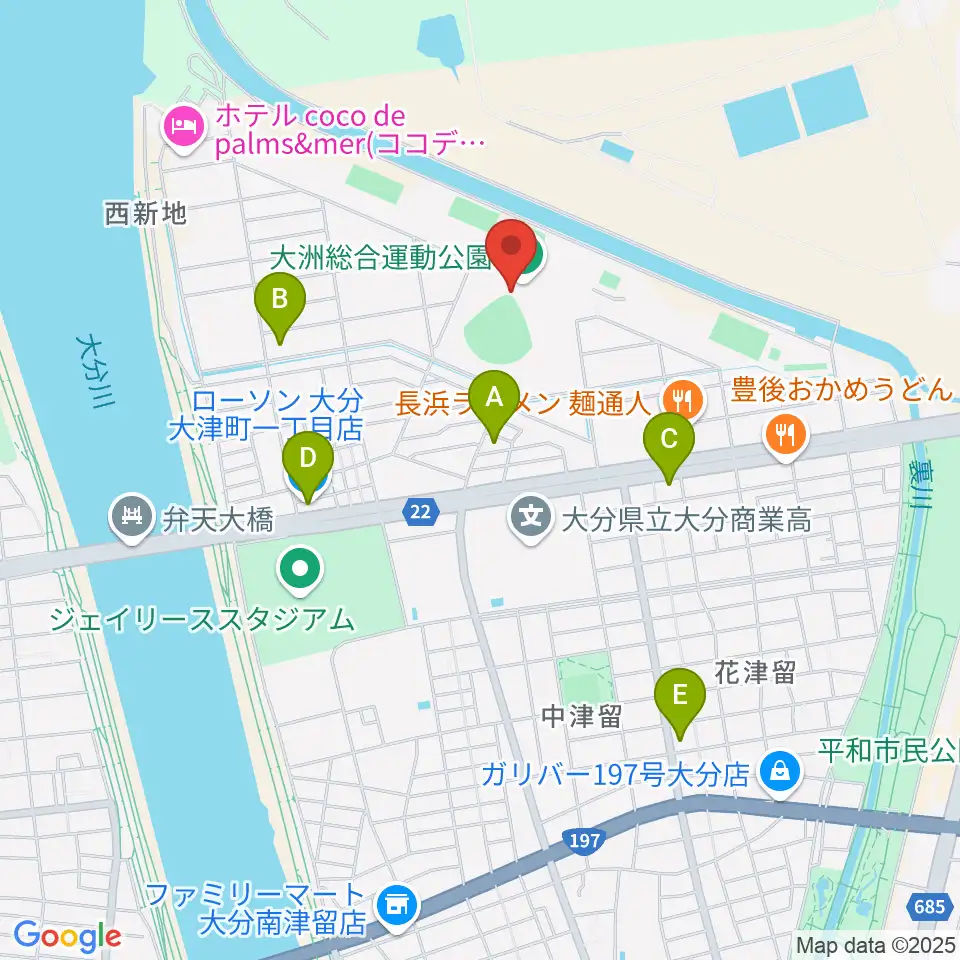 別大興産スタジアム周辺のコンビニエンスストア一覧地図