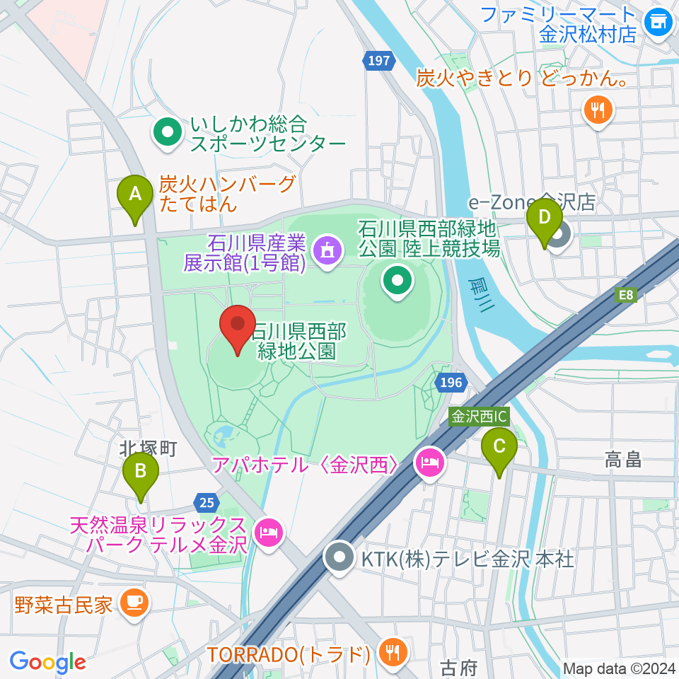 石川県立野球場周辺のコンビニエンスストア一覧地図