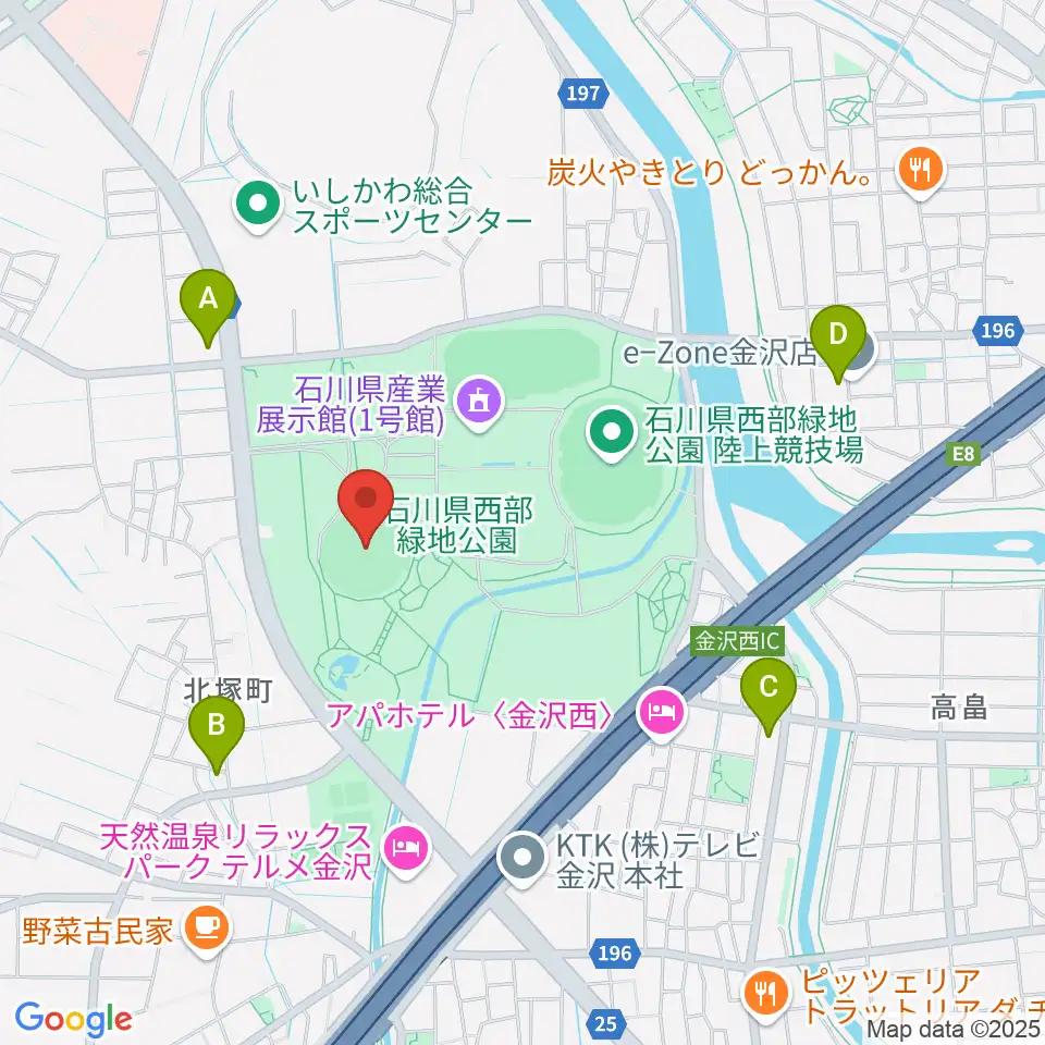 石川県立野球場周辺のコンビニエンスストア一覧地図