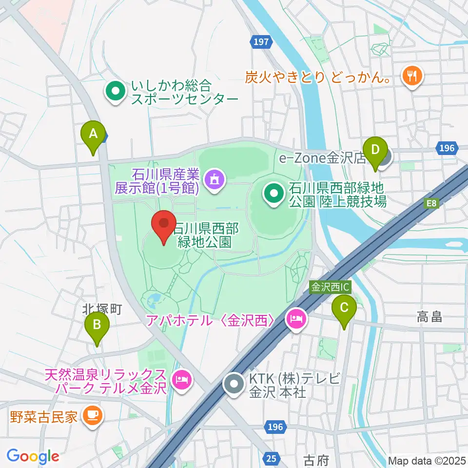 石川県立野球場周辺のコンビニエンスストア一覧地図