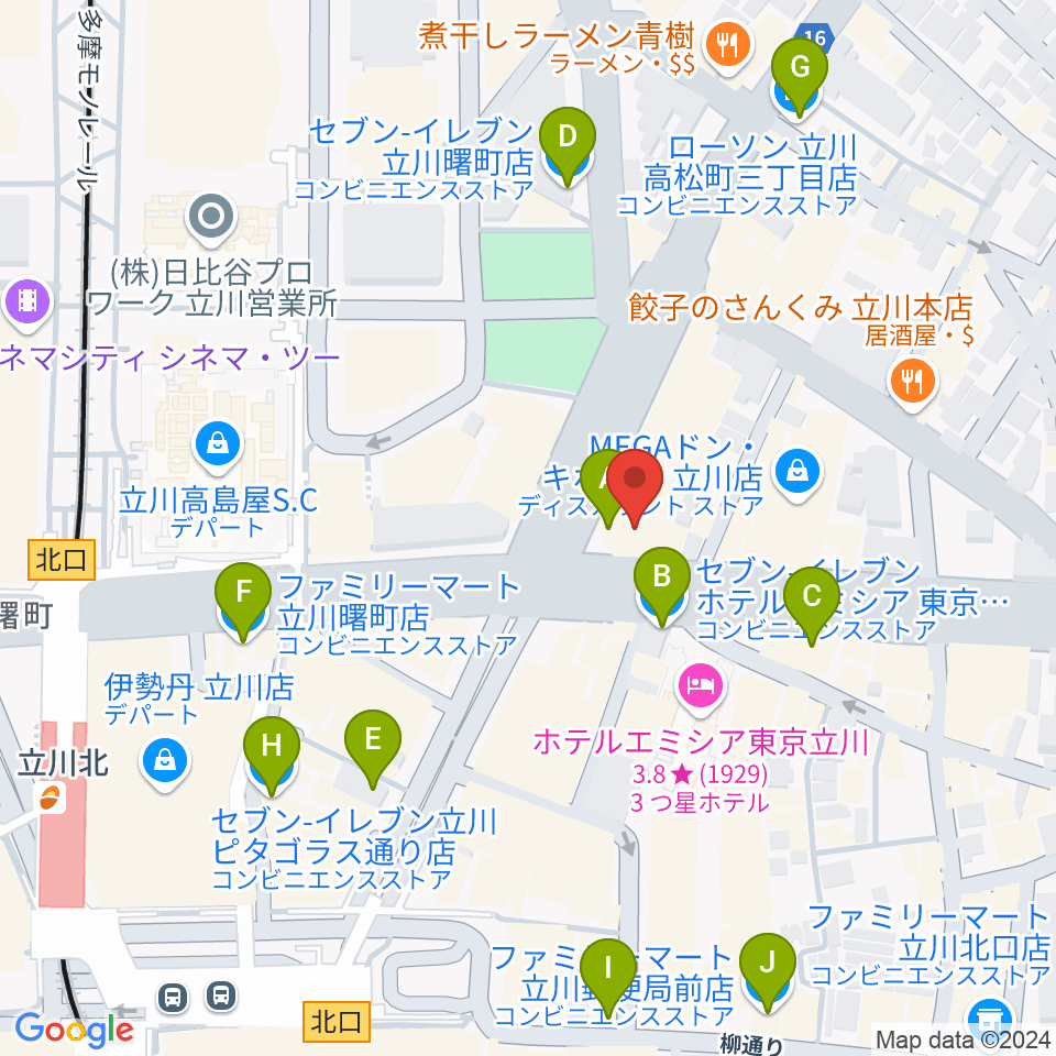 ディスクユニオン立川店周辺のコンビニエンスストア一覧地図