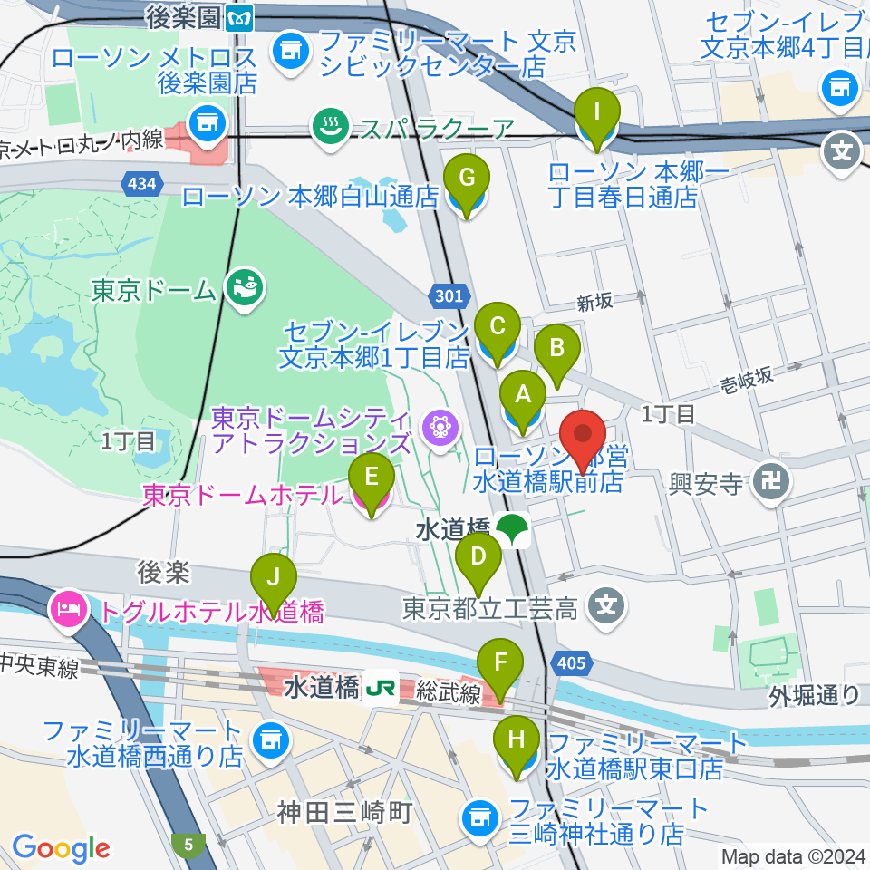 水道橋Words周辺のコンビニエンスストア一覧地図