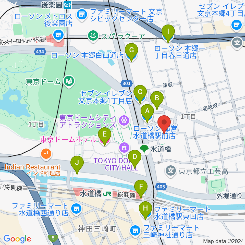 水道橋Words周辺のコンビニエンスストア一覧地図