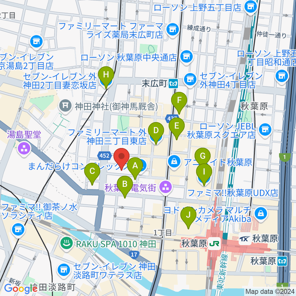 秋葉原ZEST周辺のコンビニエンスストア一覧地図