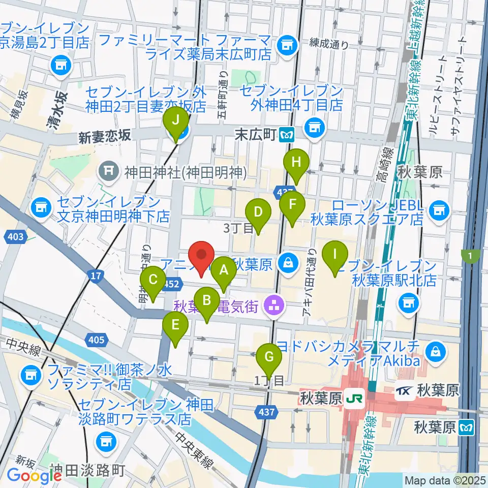 秋葉原ZEST周辺のコンビニエンスストア一覧地図