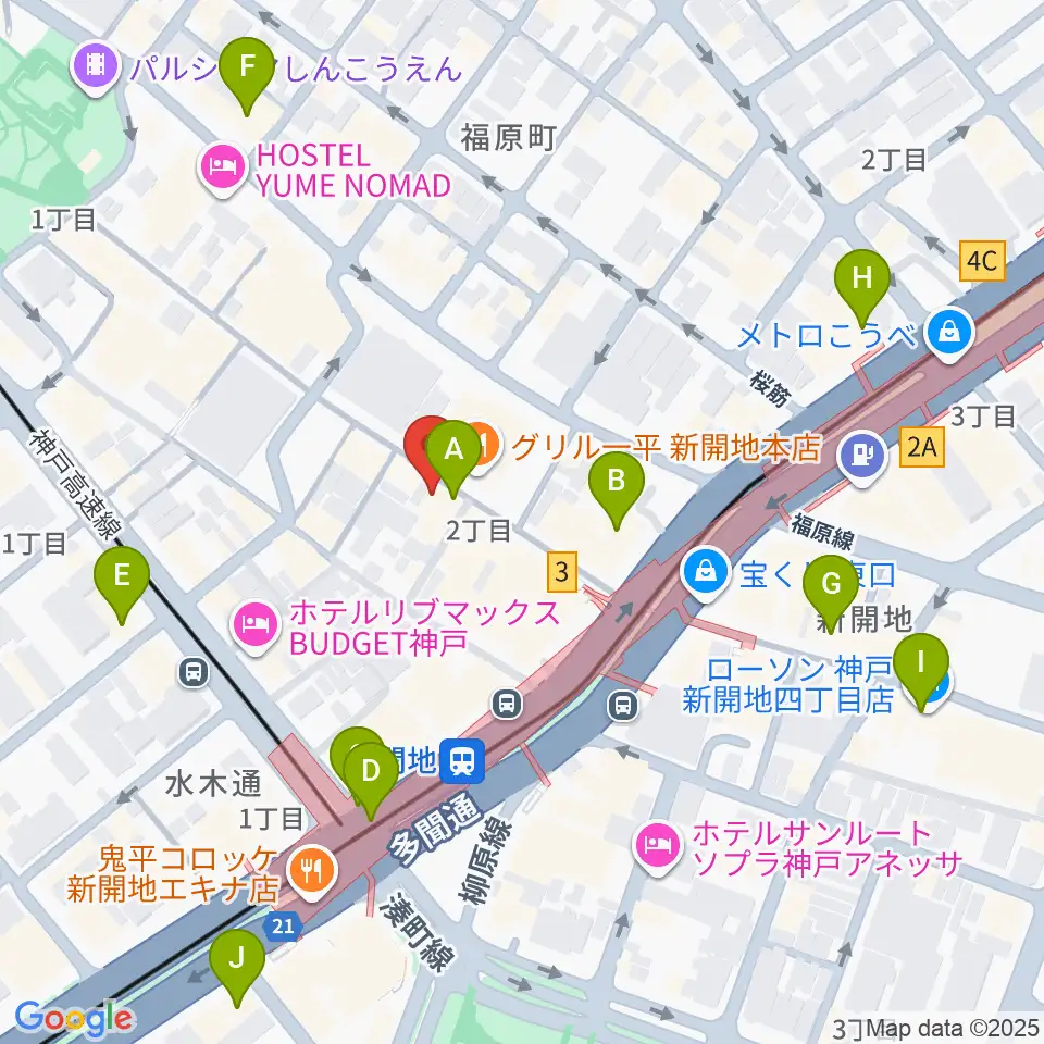 神戸新開地・喜楽館周辺のコンビニエンスストア一覧地図