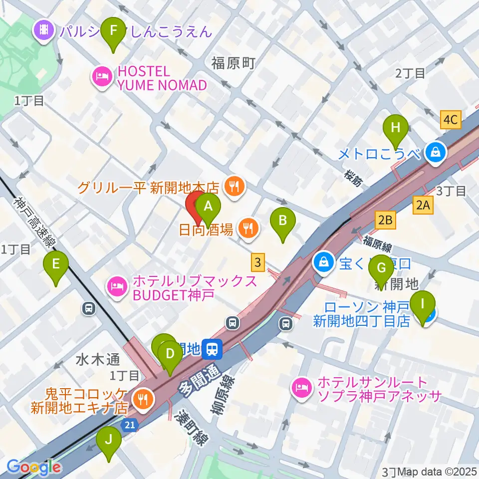神戸新開地・喜楽館周辺のコンビニエンスストア一覧地図