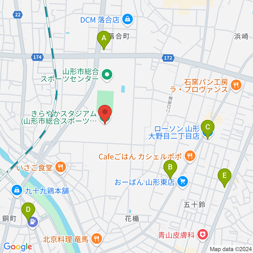 きらやかスタジアム周辺のコンビニエンスストア一覧地図