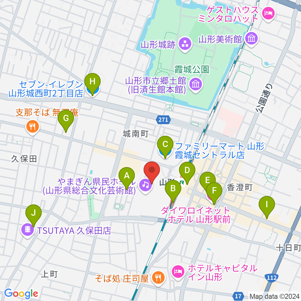 やまぎん県民ホール周辺のコンビニエンスストア一覧地図