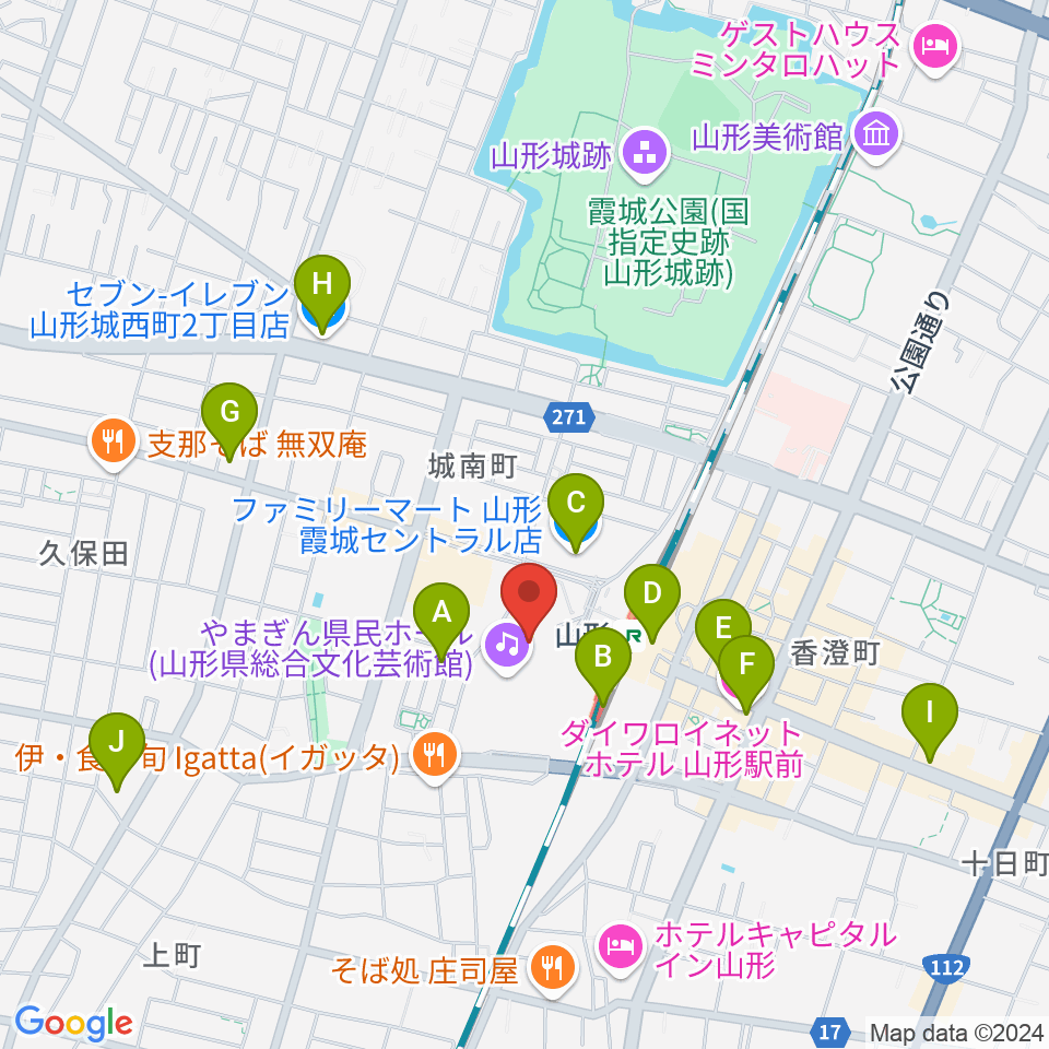 やまぎん県民ホール周辺のコンビニエンスストア一覧地図