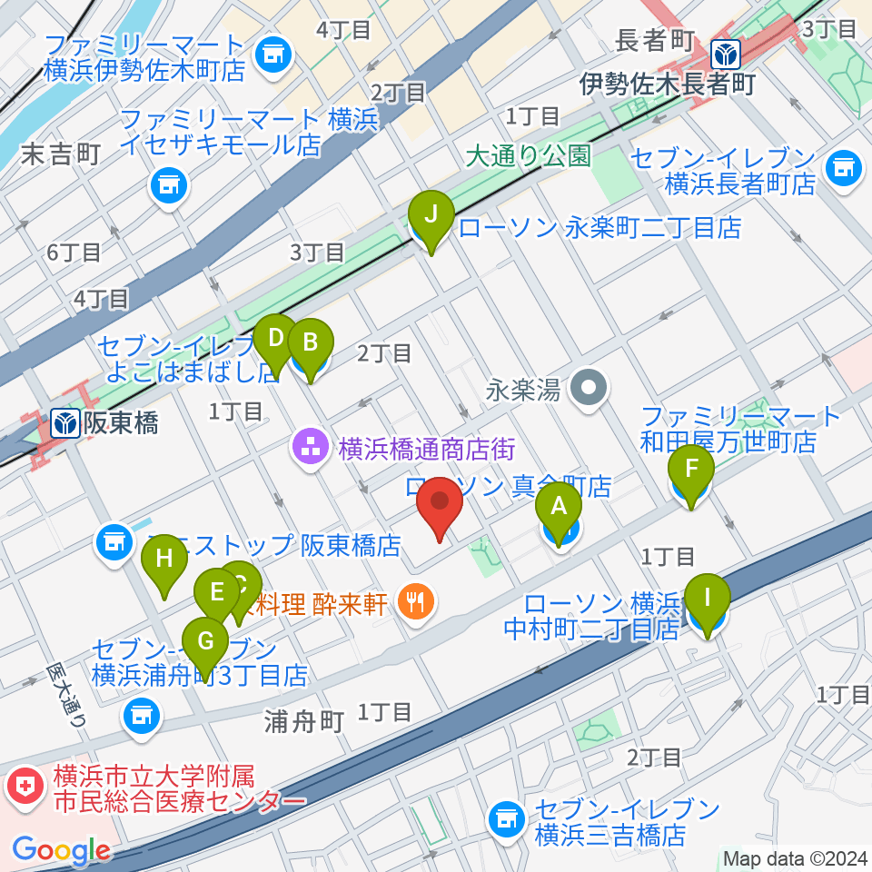 横浜橋スタジオ周辺のコンビニエンスストア一覧地図