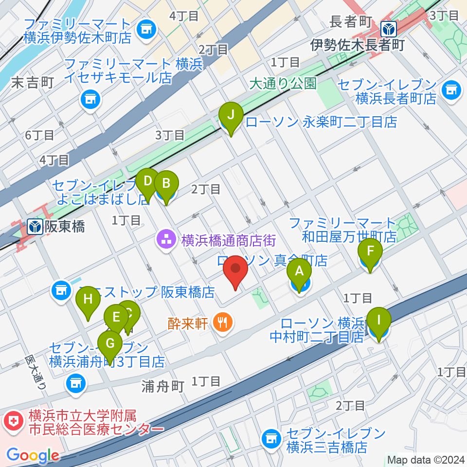 横浜橋スタジオ周辺のコンビニエンスストア一覧地図