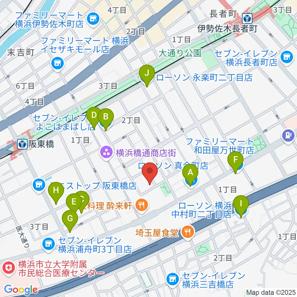 横浜橋スタジオ周辺のコンビニエンスストア一覧地図