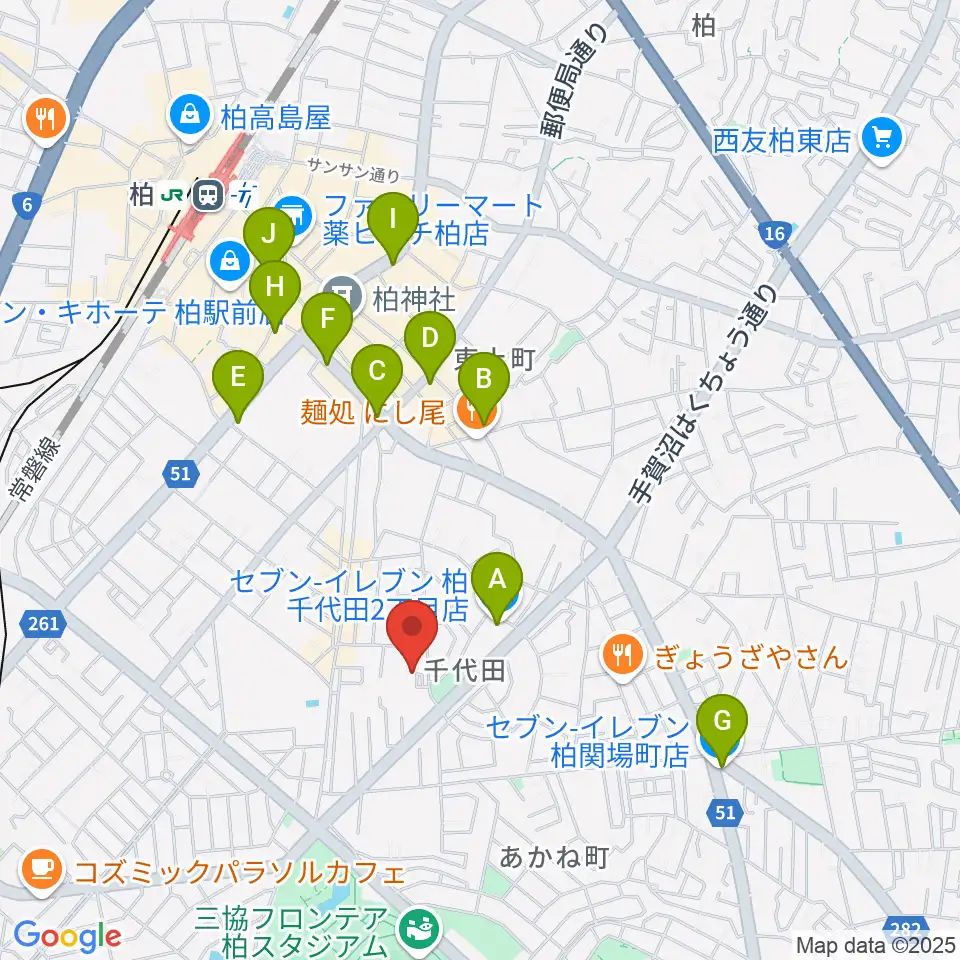 リアクション柏周辺のコンビニエンスストア一覧地図