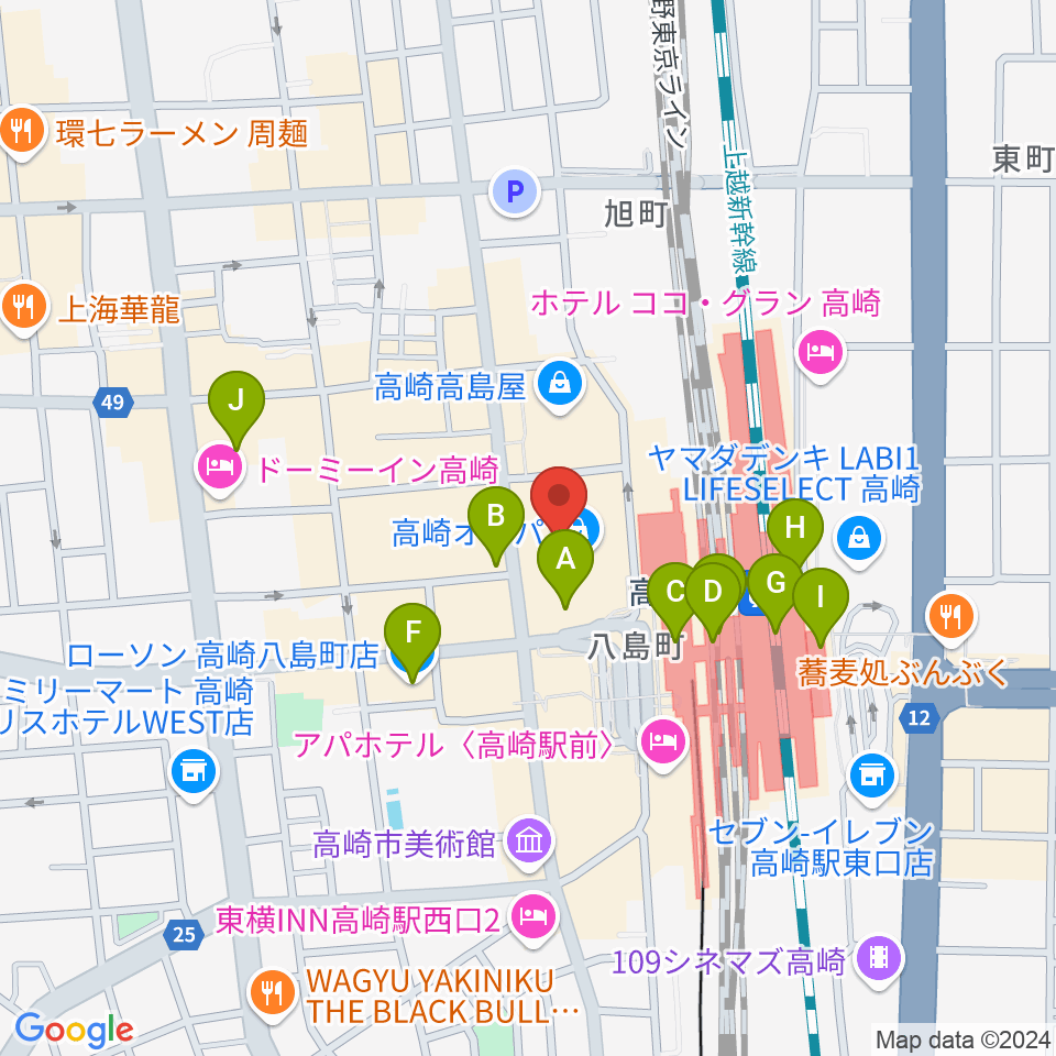 タワーレコード高崎オーパ店周辺のコンビニエンスストア一覧地図