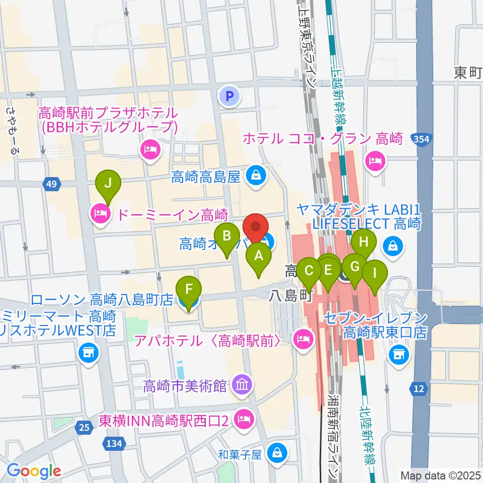 タワーレコード高崎オーパ店周辺のコンビニエンスストア一覧地図