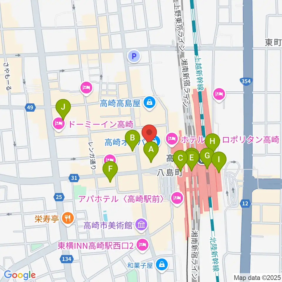 タワーレコード高崎オーパ店周辺のコンビニエンスストア一覧地図