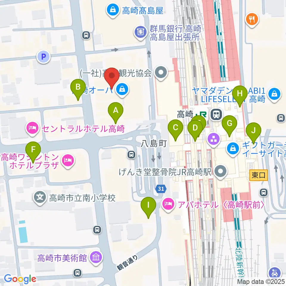 タワーレコード高崎オーパ店周辺のコンビニエンスストア一覧地図