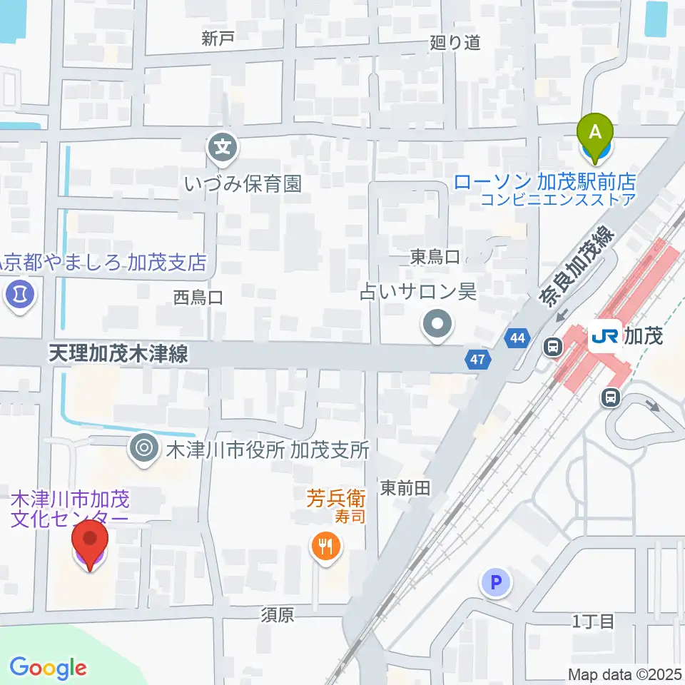 木津川市加茂文化センター あじさいホール周辺のコンビニエンスストア一覧地図