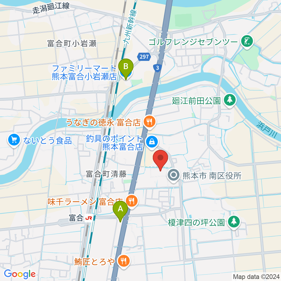 熊本市富合ホール アスパル富合周辺のコンビニエンスストア一覧地図