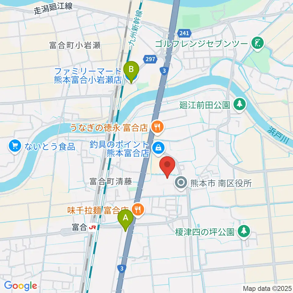 熊本市富合ホール アスパル富合周辺のコンビニエンスストア一覧地図
