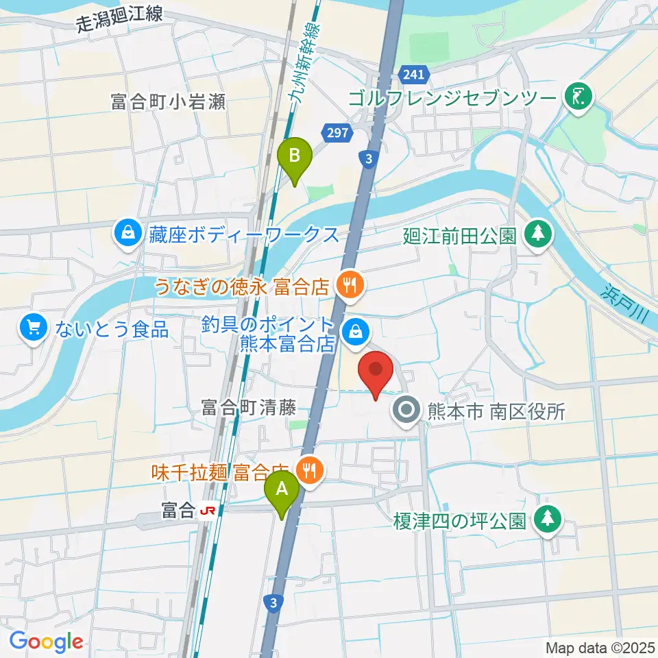 熊本市富合ホール アスパル富合周辺のコンビニエンスストア一覧地図