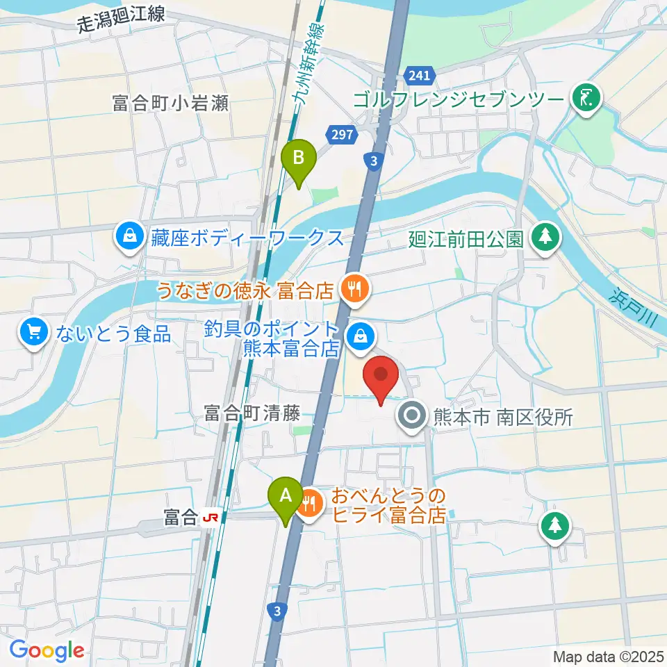 熊本市富合ホール アスパル富合周辺のコンビニエンスストア一覧地図