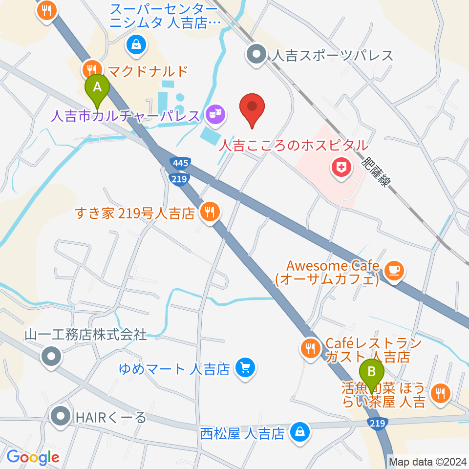 人吉市カルチャーパレス周辺のコンビニエンスストア一覧地図