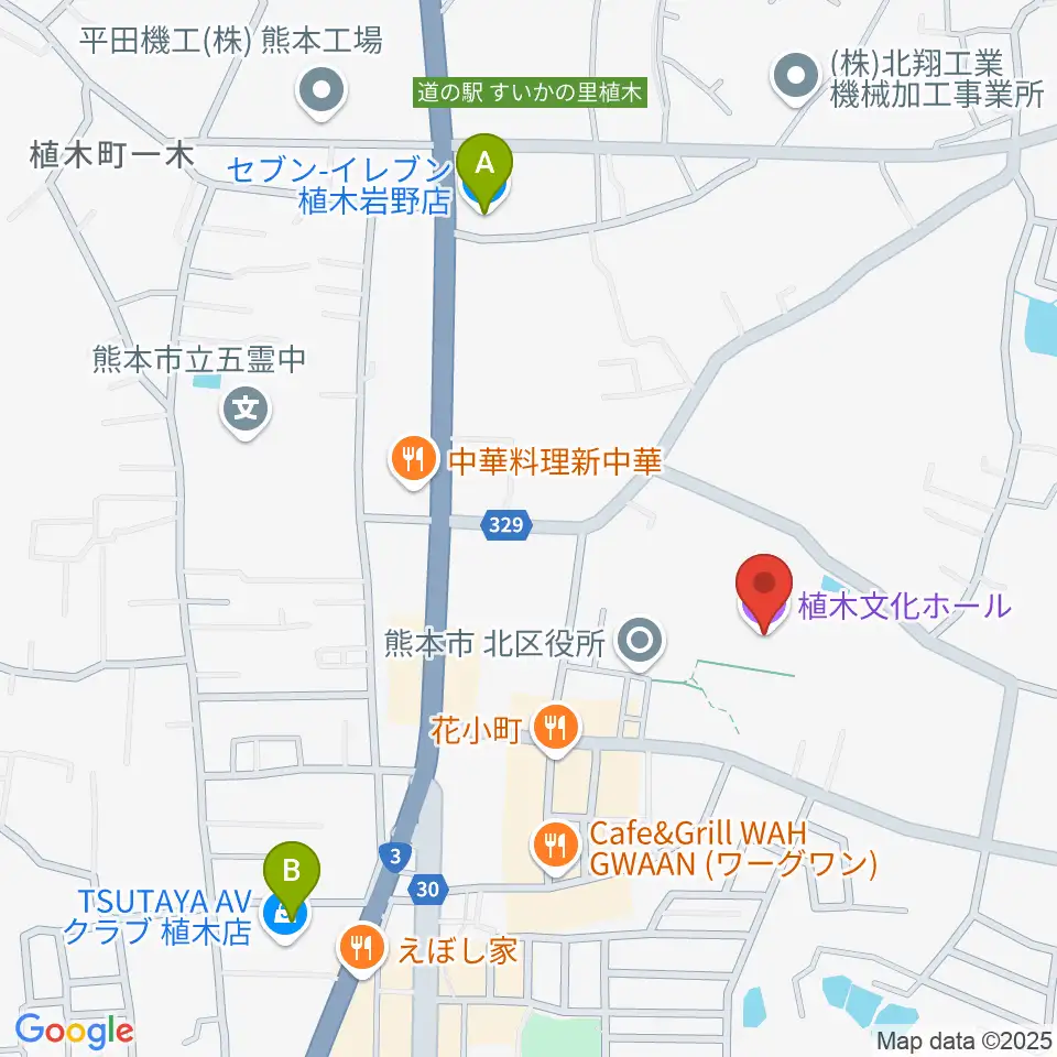 熊本市植木文化ホール周辺のコンビニエンスストア一覧地図