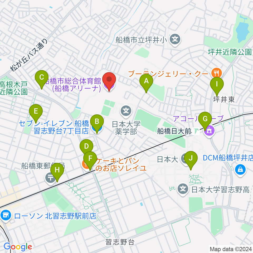 船橋アリーナ周辺のコンビニエンスストア一覧地図