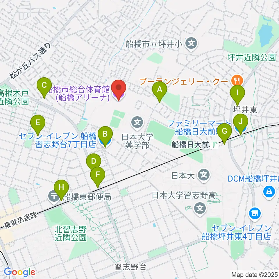 船橋アリーナ周辺のコンビニエンスストア一覧地図