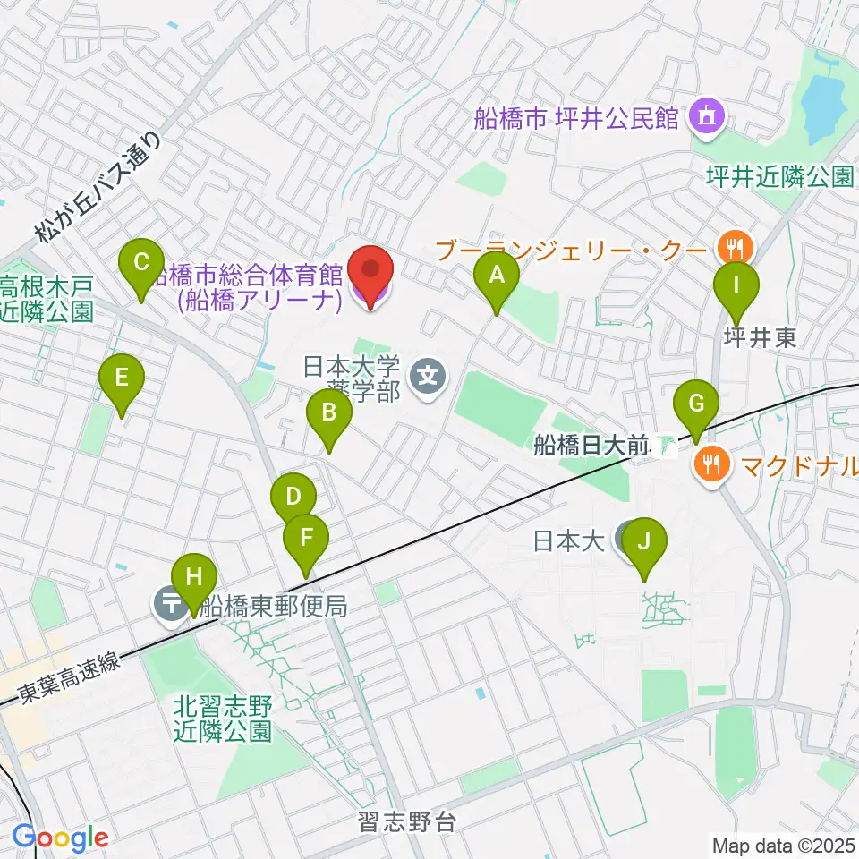 船橋アリーナ周辺のコンビニエンスストア一覧地図