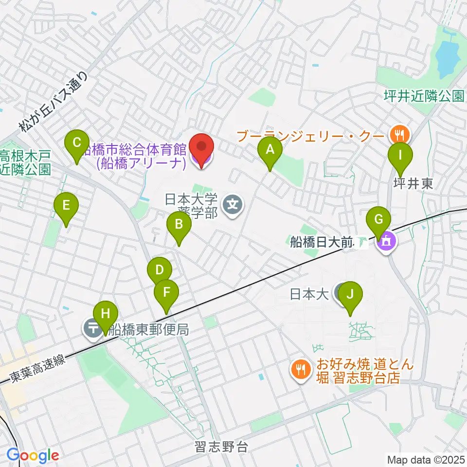 船橋アリーナ周辺のコンビニエンスストア一覧地図