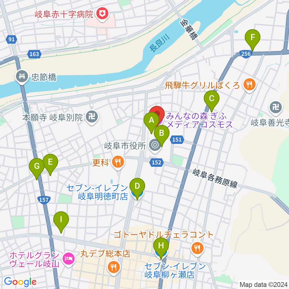 みんなの森 ぎふメディアコスモス周辺のコンビニエンスストア一覧地図