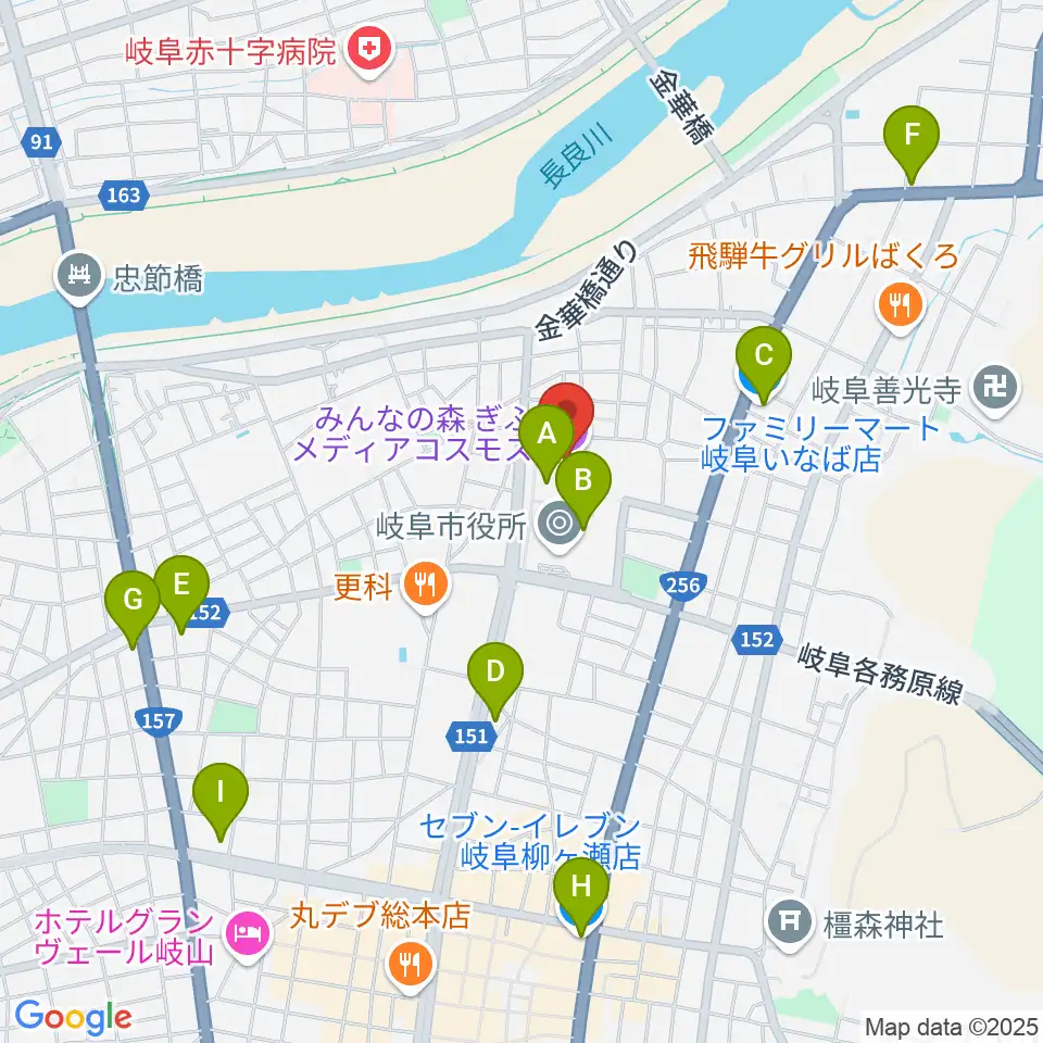 みんなの森 ぎふメディアコスモス周辺のコンビニエンスストア一覧地図