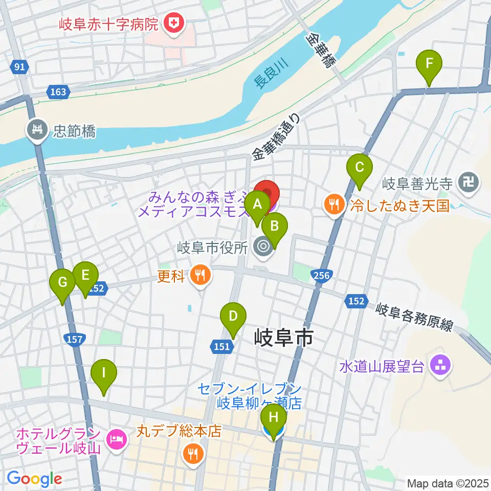 みんなの森 ぎふメディアコスモス周辺のコンビニエンスストア一覧地図