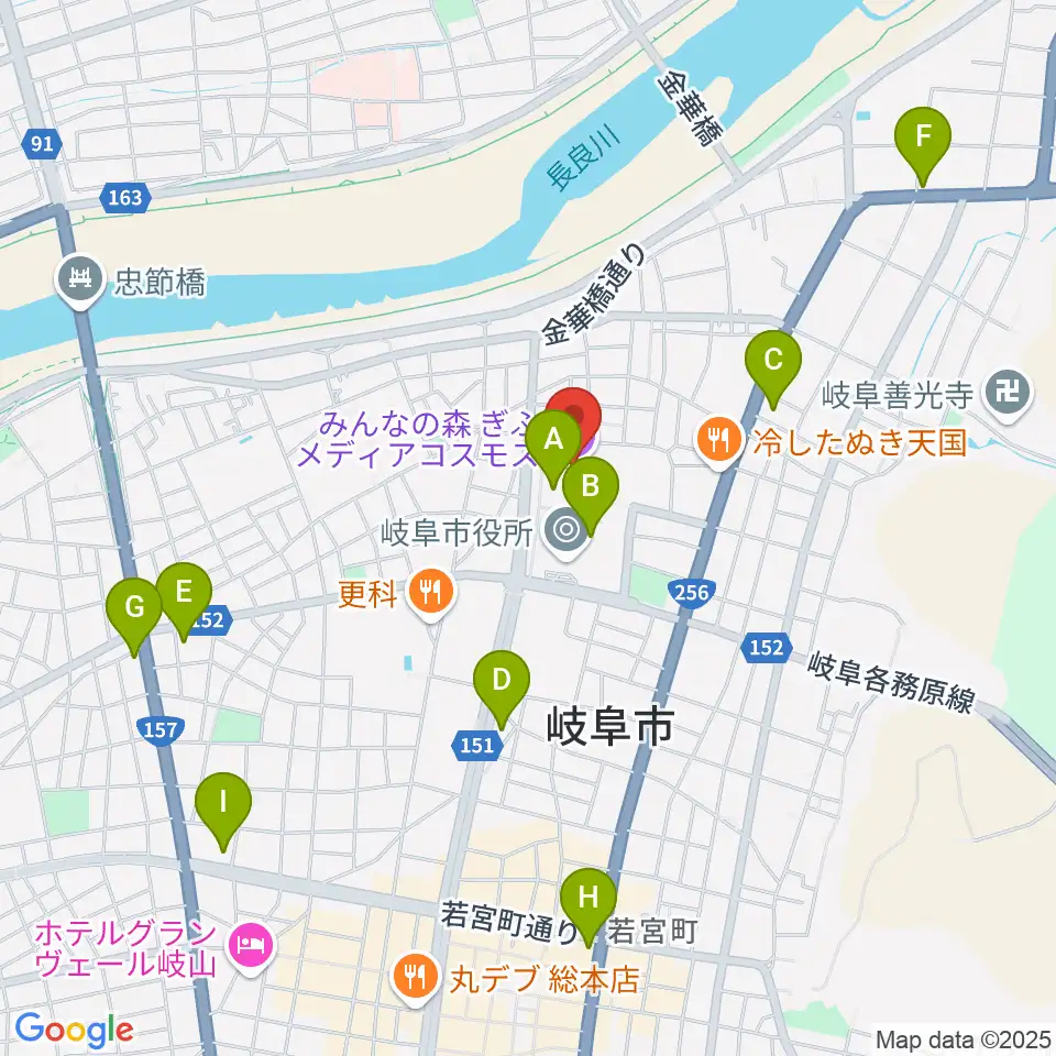 みんなの森 ぎふメディアコスモス周辺のコンビニエンスストア一覧地図